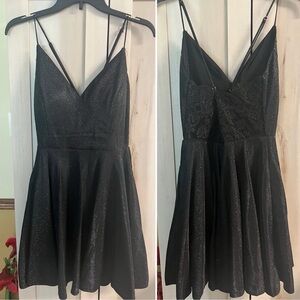 NWT - Juniors Size L - Black Glitter & Lace Dress - Erina Formal By Windsor